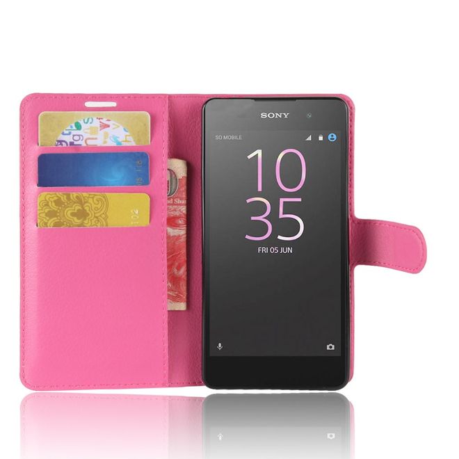 Sony Xperia E5 Handy Hülle - Litchi Leder Bookcover Series - rosa