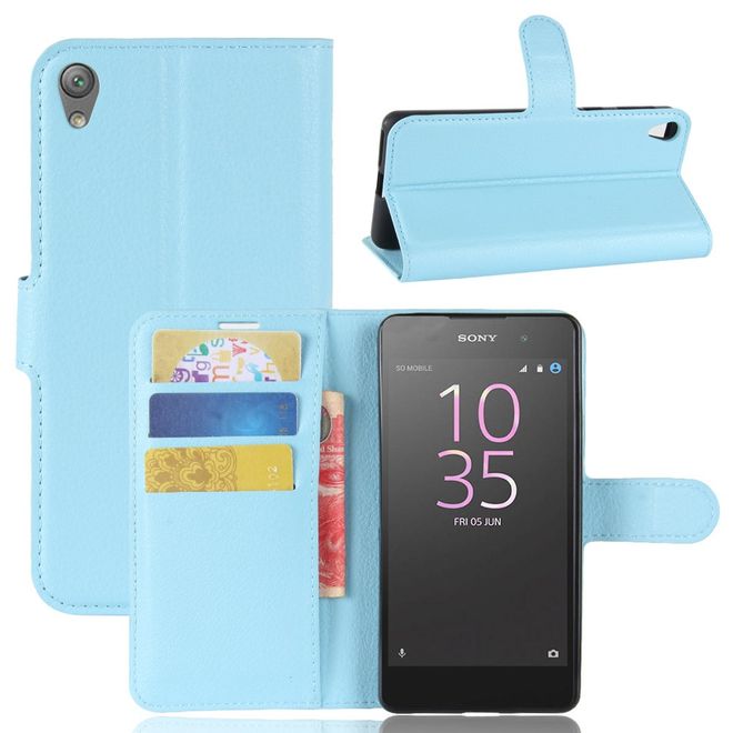 Sony Xperia E5 Handy Hülle - Litchi Leder Bookcover Series - blau