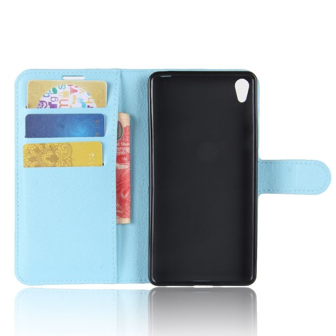 Sony Xperia E5 Handy Hülle - Litchi Leder Bookcover Series - blau