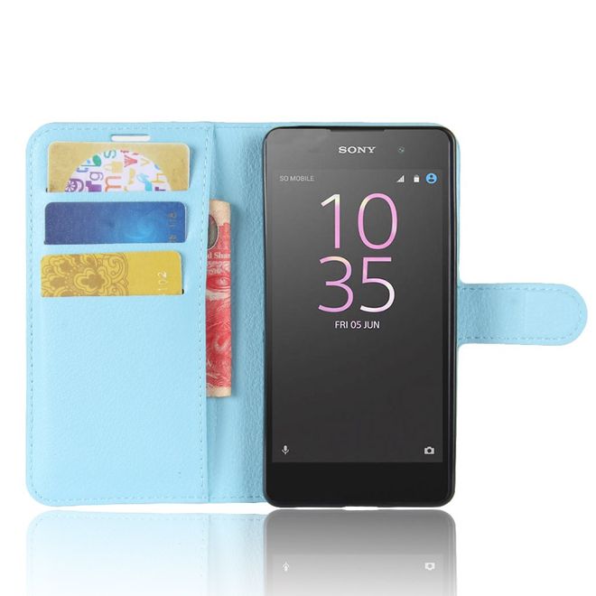 Sony Xperia E5 Handy Hülle - Litchi Leder Bookcover Series - blau