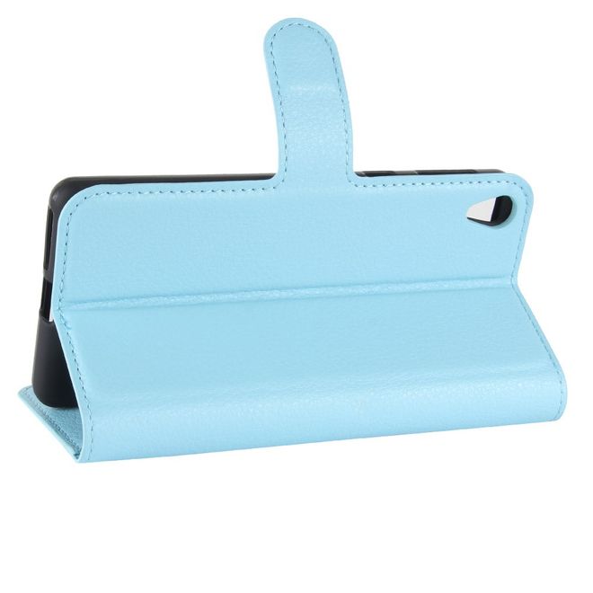 Sony Xperia E5 Handy Hülle - Litchi Leder Bookcover Series - blau