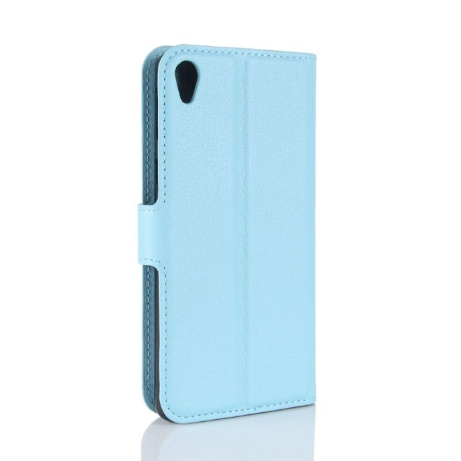 Sony Xperia E5 Handy Hülle - Litchi Leder Bookcover Series - blau