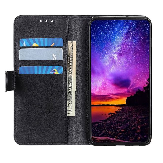 Xiaomi Mi 10 / Mi 10 Pro Handy Hülle - Litchi IV Leder Bookcover Series - schwarz