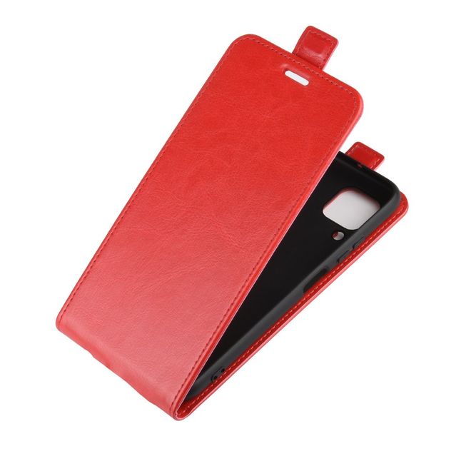 Huawei P40 Lite Handyhülle - Crazy Horse Leder Flipcase - vertikal - rot