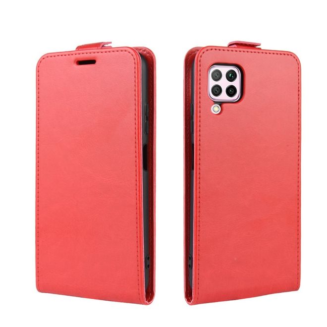 Huawei P40 Lite Handyhülle - Crazy Horse Leder Flipcase - vertikal - rot