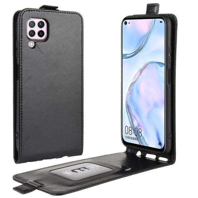 Huawei P40 Lite Handyhülle - Crazy Horse Leder Flipcase - vertikal - schwarz