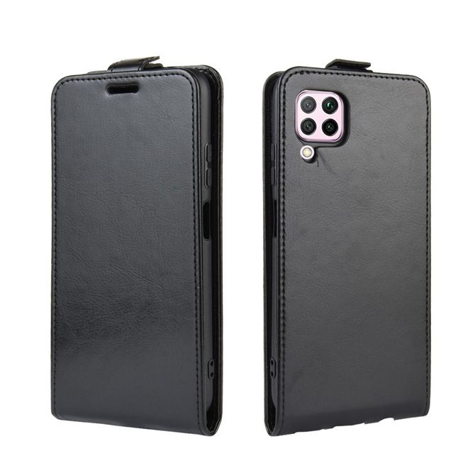 Huawei P40 Lite Handyhülle - Crazy Horse Leder Flipcase - vertikal - schwarz