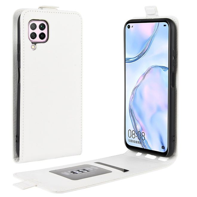 Huawei P40 Lite Handyhülle - Crazy Horse Leder Flipcase - vertikal - weiss