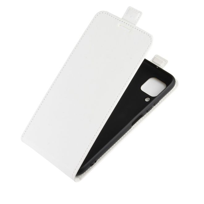 Huawei P40 Lite Handyhülle - Crazy Horse Leder Flipcase - vertikal - weiss