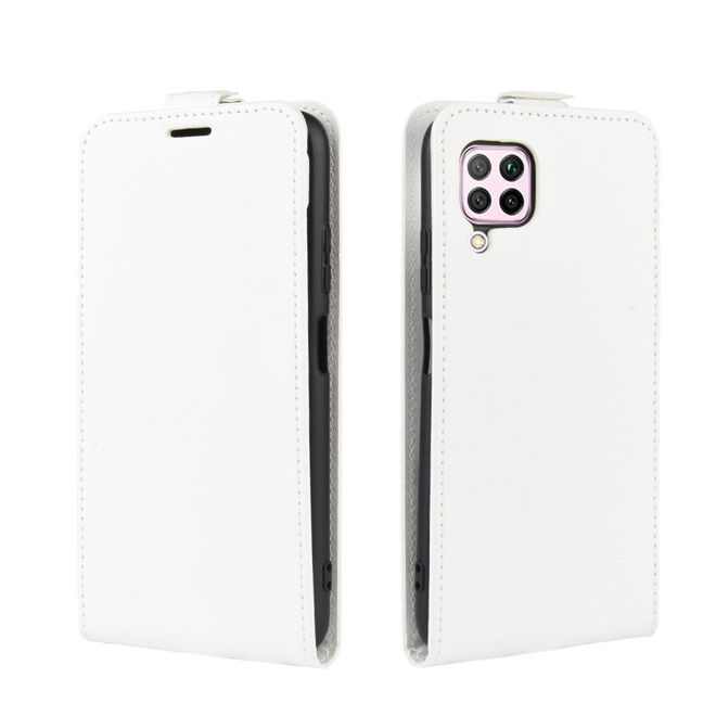 Huawei P40 Lite Handyhülle - Crazy Horse Leder Flipcase - vertikal - weiss