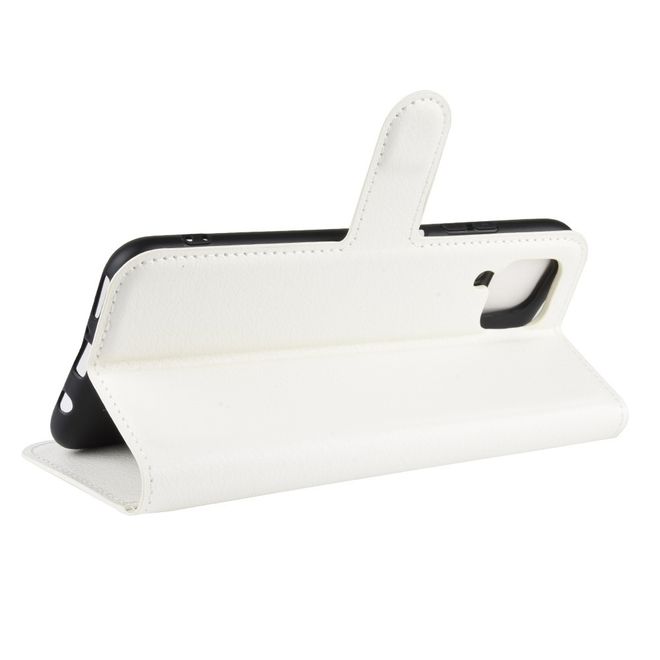 Huawei P40 Lite Handy Hülle - Litchi Leder Bookcover Series - weiss