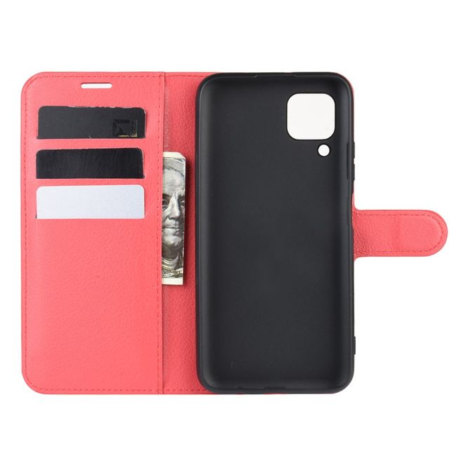 Huawei P40 Lite Handy Hülle - Litchi Leder Bookcover Series - rot