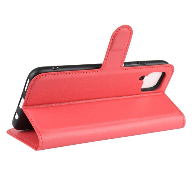 Huawei P40 Lite Handy Hülle - Litchi Leder Bookcover Series - rot