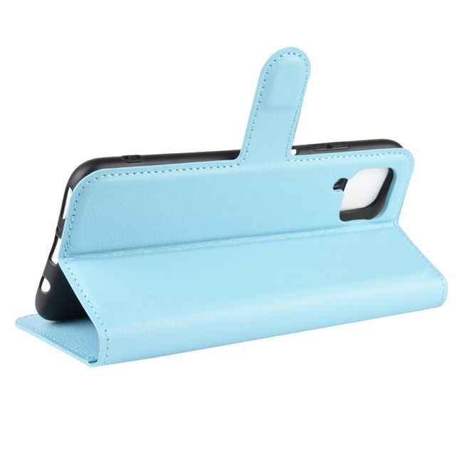 Huawei P40 Lite Handy Hülle - Litchi Leder Bookcover Series - blau