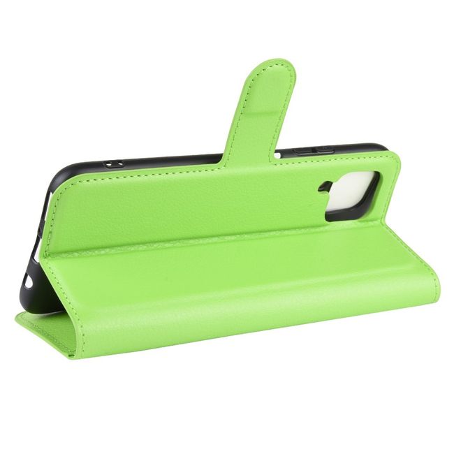 Huawei P40 Lite Handy Hülle - Litchi Leder Bookcover Series - grün