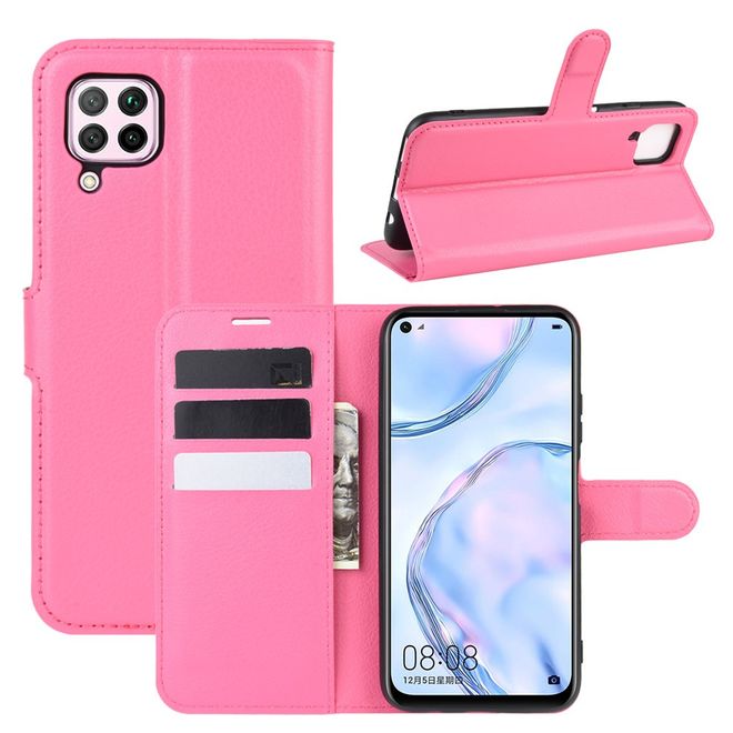 Huawei P40 Lite Handy Hülle - Litchi Leder Bookcover Series - rosa