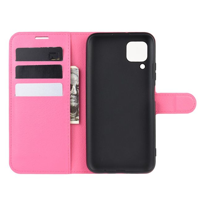 Huawei P40 Lite Handy Hülle - Litchi Leder Bookcover Series - rosa