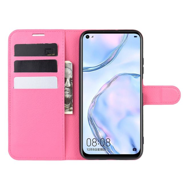 Huawei P40 Lite Handy Hülle - Litchi Leder Bookcover Series - rosa