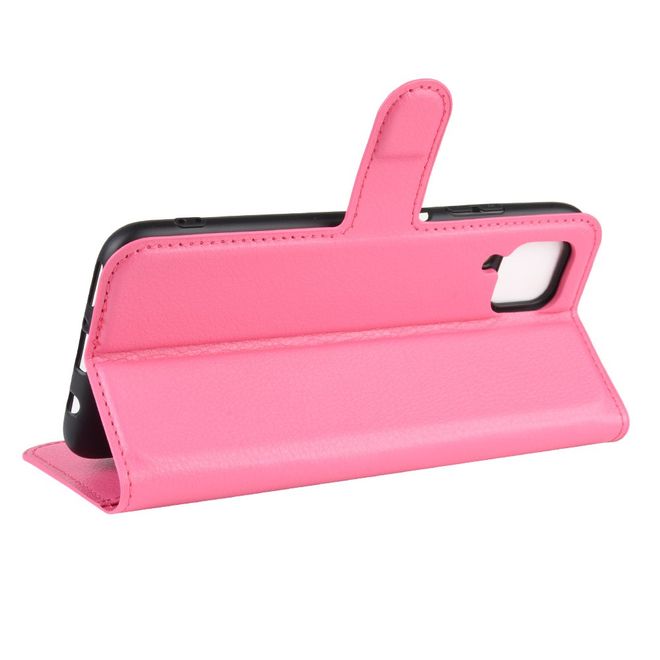 Huawei P40 Lite Handy Hülle - Litchi Leder Bookcover Series - rosa