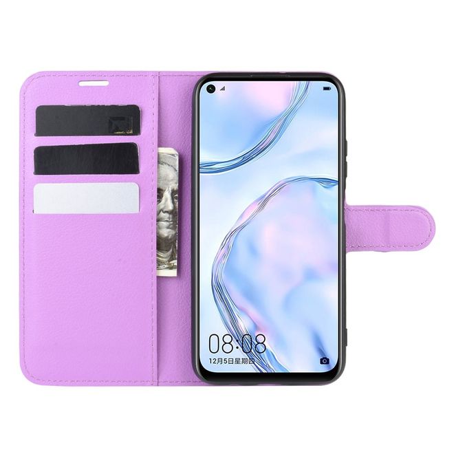 Huawei P40 Lite Handy Hülle - Litchi Leder Bookcover Series - purpur