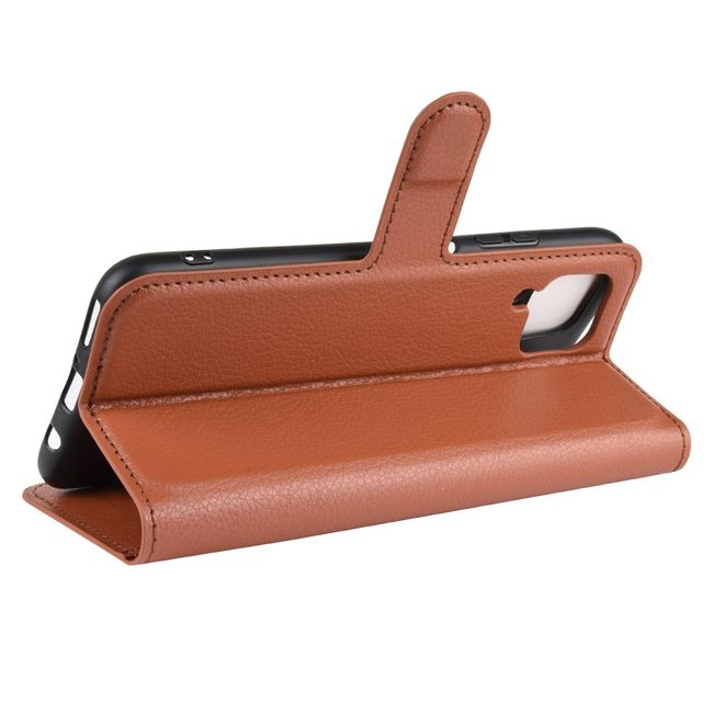 Huawei P40 Lite Handy Hülle - Litchi Leder Bookcover Series - braun