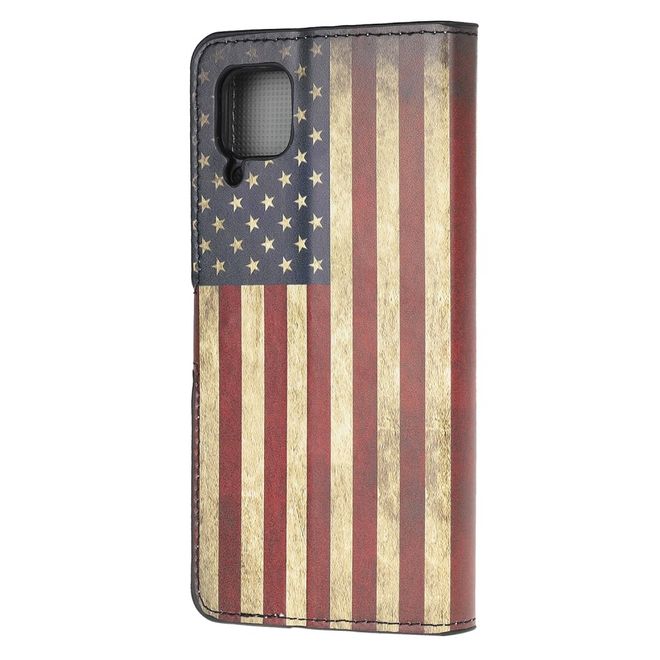 Huawei P40 Lite Handy Hülle - Leder Bookcover Image Series - Retro USA Flagge