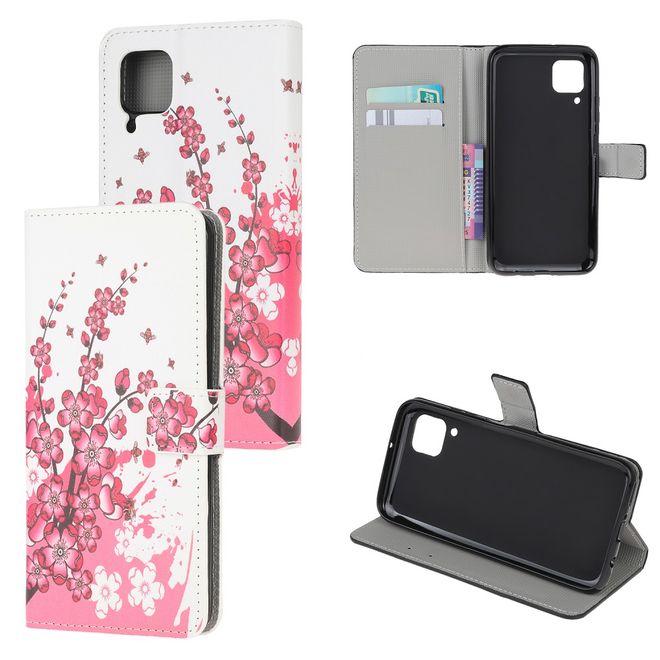 Huawei P40 Lite Handy Hülle - Leder Bookcover Image Series - pinke Blumen