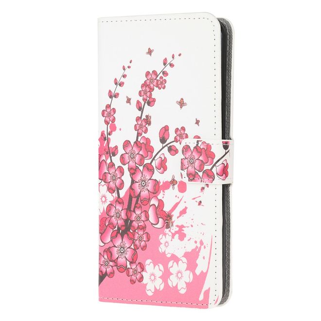 Huawei P40 Lite Handy Hülle - Leder Bookcover Image Series - pinke Blumen