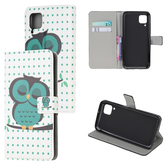 Huawei P40 Lite Handy Hülle - Leder Bookcover Image Series - grüne Eule
