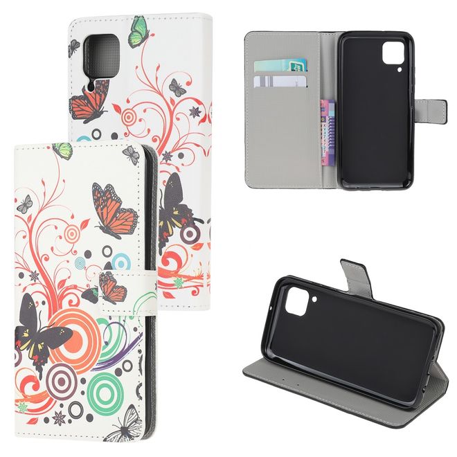 Huawei P40 Lite Handy Hülle - Leder Bookcover Image Series - Schmetterlinge und Kreise