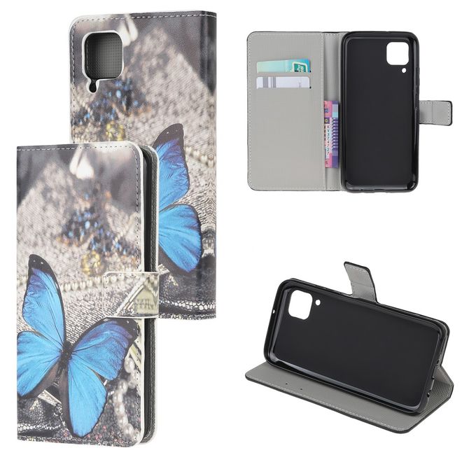 Huawei P40 Lite Handy Hülle - Leder Bookcover Image Series - blauer Schmetterling