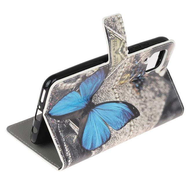 Huawei P40 Lite Handy Hülle - Leder Bookcover Image Series - blauer Schmetterling