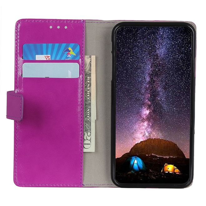 Huawei P40 Lite E Handyhülle - Crazy Horse Leder Bookcover Series - purpur