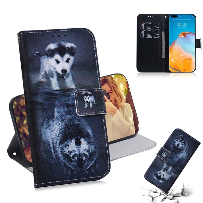 Huawei P40 Pro Handy Hülle - Leder Bookcover Image Series - Baby Wolf