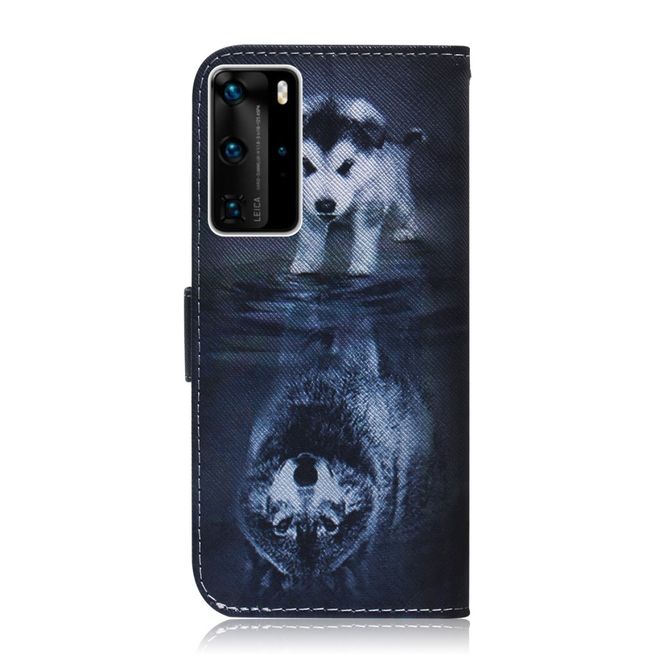 Huawei P40 Pro Handy Hülle - Leder Bookcover Image Series - Baby Wolf
