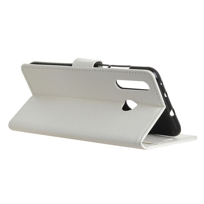 Huawei P40 Lite E Handy Hülle - Litchi Leder Bookcover Series - weiss