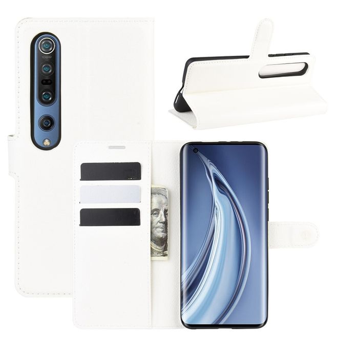 Xiaomi Mi 10 / Mi 10 Pro Handy Hülle - Litchi Leder Bookcover Series - weiss
