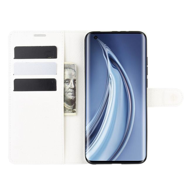 Xiaomi Mi 10 / Mi 10 Pro Handy Hülle - Litchi Leder Bookcover Series - weiss