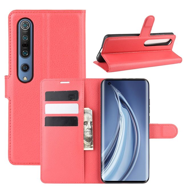 Xiaomi Mi 10 / Mi 10 Pro Handy Hülle - Litchi Leder Bookcover Series - rot