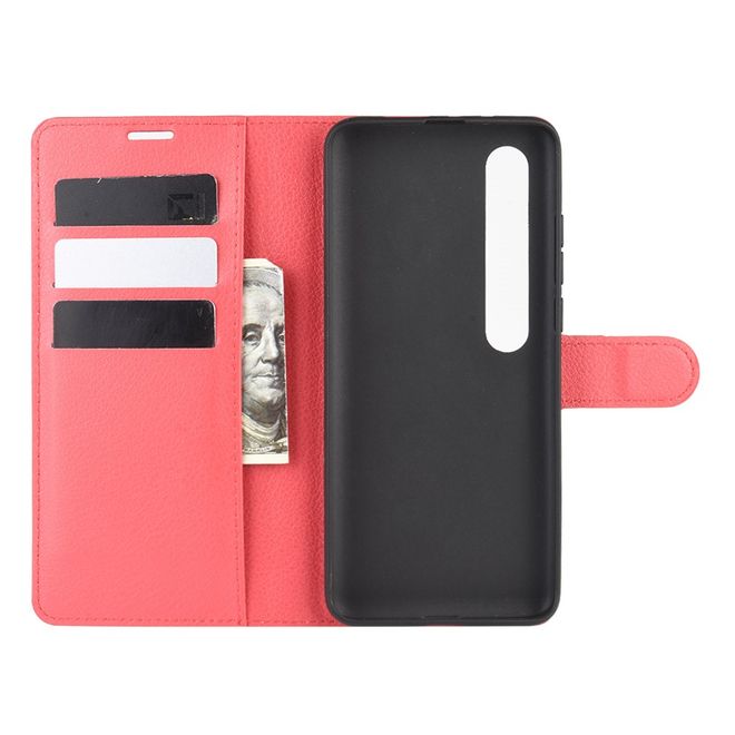 Xiaomi Mi 10 / Mi 10 Pro Handy Hülle - Litchi Leder Bookcover Series - rot