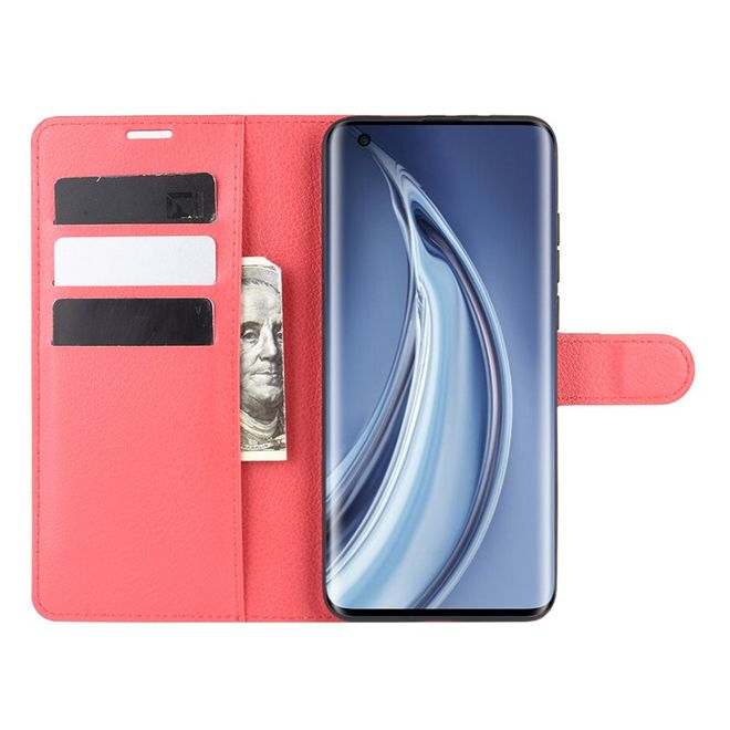Xiaomi Mi 10 / Mi 10 Pro Handy Hülle - Litchi Leder Bookcover Series - rot
