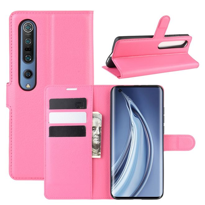 Xiaomi Mi 10 / Mi 10 Pro Handy Hülle - Litchi Leder Bookcover Series - rosa