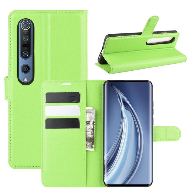 Xiaomi Mi 10 / Mi 10 Pro Handy Hülle - Litchi Leder Bookcover Series - grün