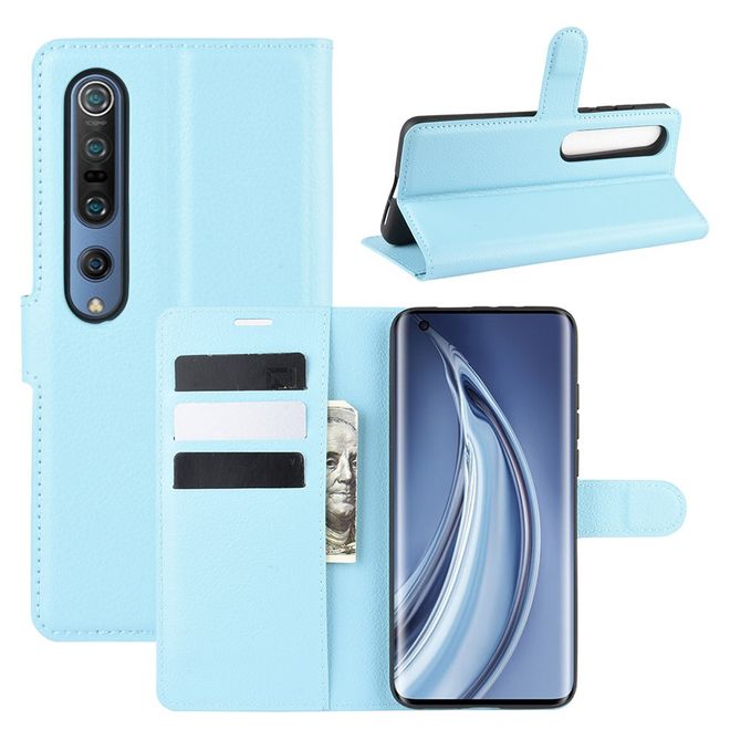 Xiaomi Mi 10 / Mi 10 Pro Handy Hülle - Litchi Leder Bookcover Series - hellblau