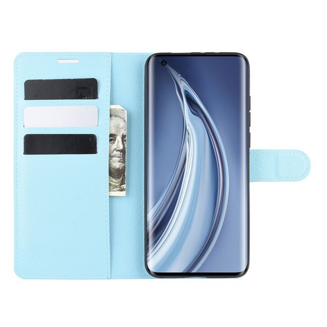 Xiaomi Mi 10 / Mi 10 Pro Handy Hülle - Litchi Leder Bookcover Series - hellblau