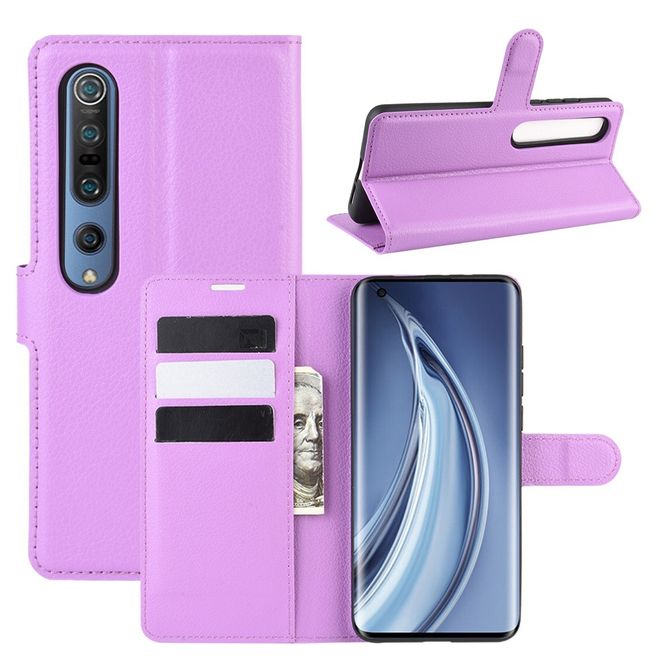 Xiaomi Mi 10 / Mi 10 Pro Handy Hülle - Litchi Leder Bookcover Series - purpur