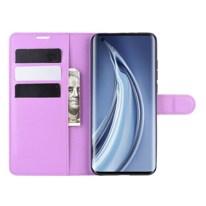 Xiaomi Mi 10 / Mi 10 Pro Handy Hülle - Litchi Leder Bookcover Series - purpur
