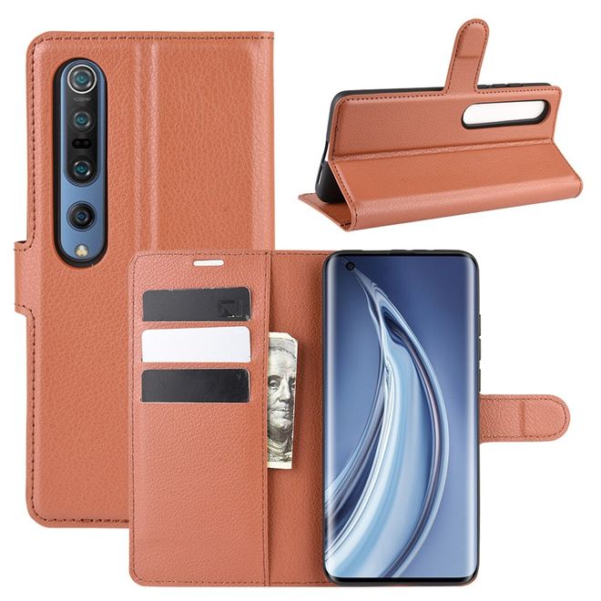Xiaomi Mi 10 / Mi 10 Pro Handy Hülle - Litchi Leder Bookcover Series - braun