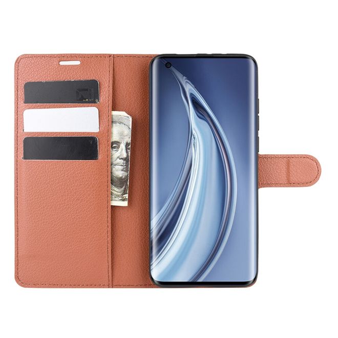 Xiaomi Mi 10 / Mi 10 Pro Handy Hülle - Litchi Leder Bookcover Series - braun