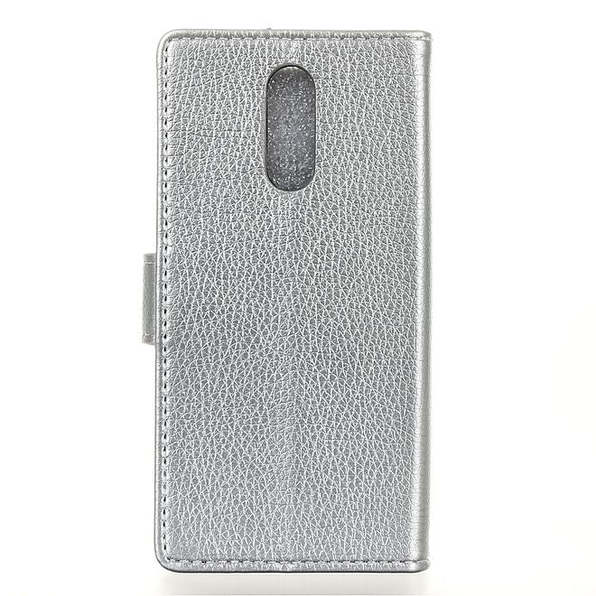 OnePlus 8 Handy Hülle - Litchi Leder Bookcover II Series - silber